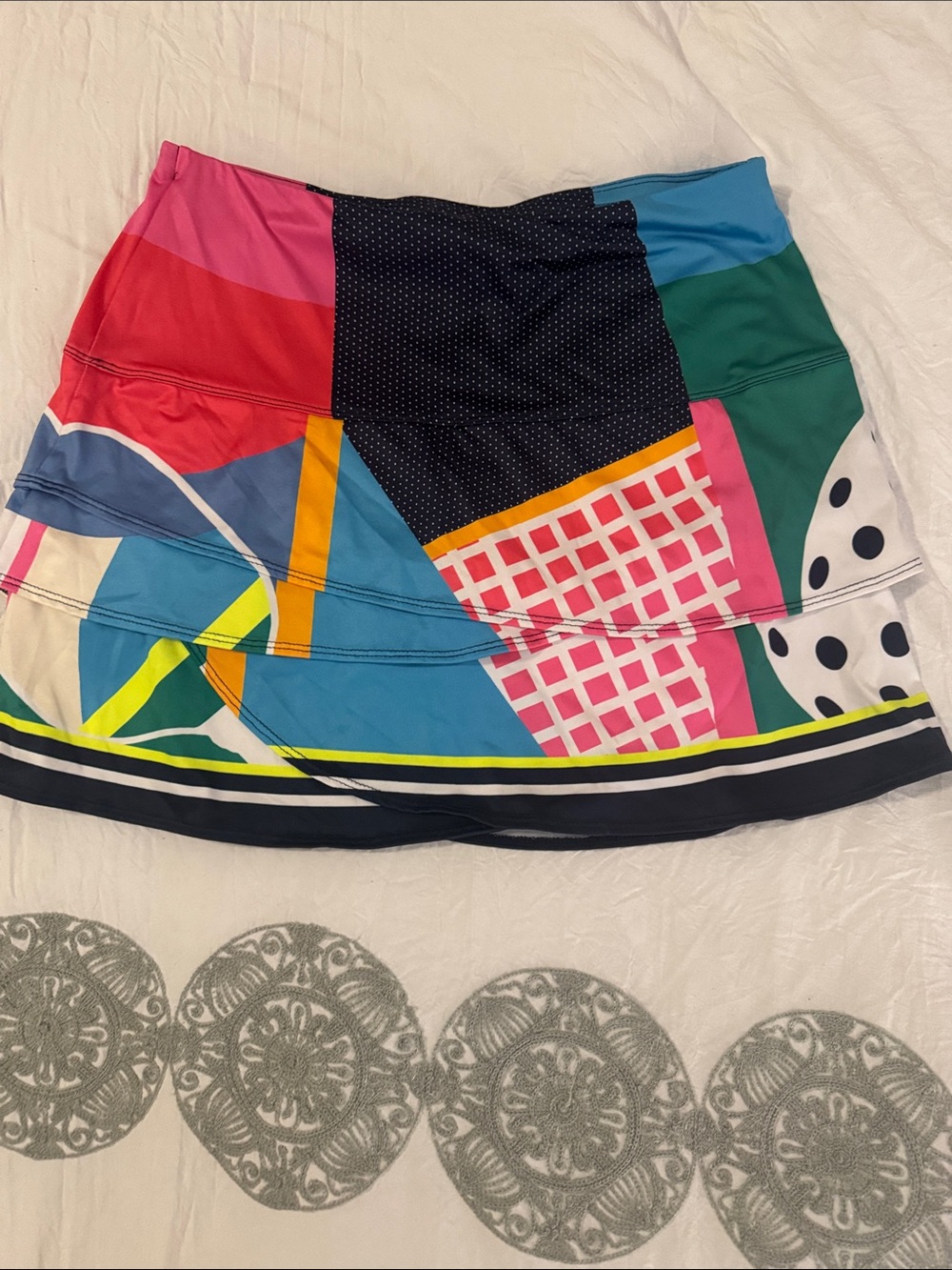 Lucky in Love Women’s Multicolor Patterned Athletic Skort - Vibrant Patchwork - Picture 6 of 8